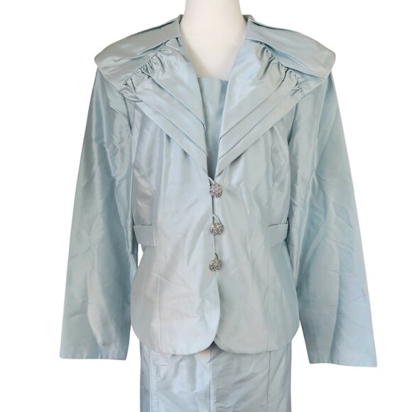 NWT Lily & Taylor Silk Dress Suit Light Blue Size 12 Church Formalwear Elegant - Picture 2 of 12